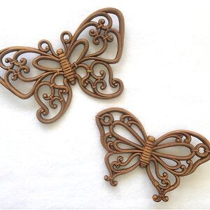 Vintage 70s Butterflies Mid-Century Modern Wall Decor Set of 2 Syroco Homco